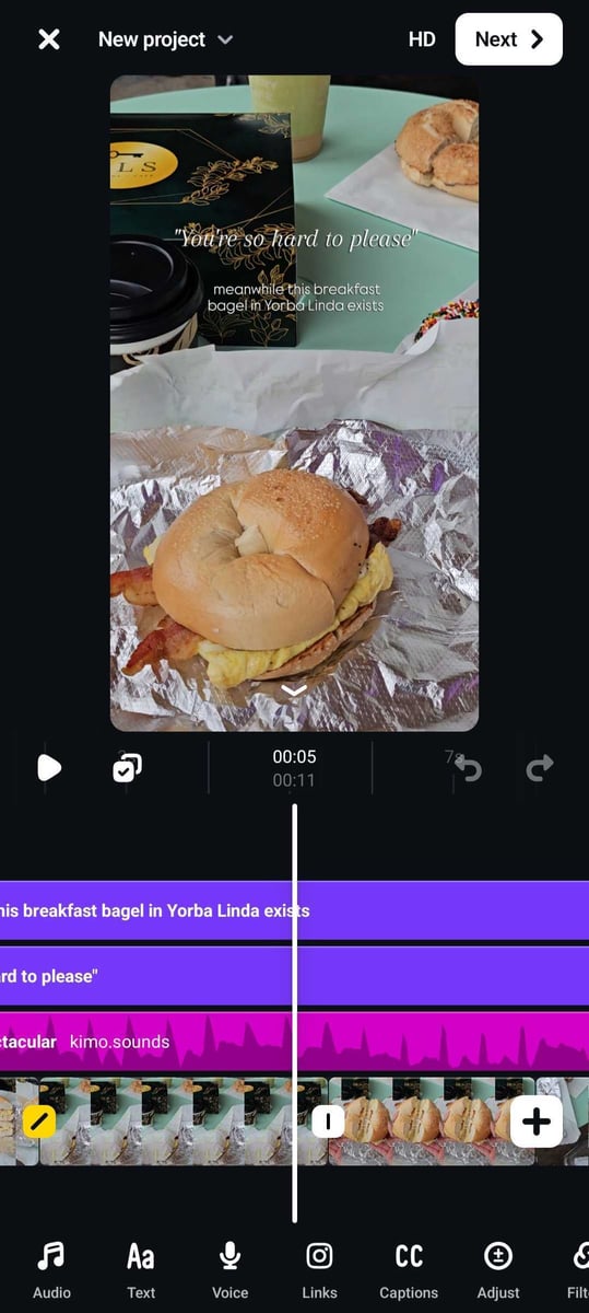 Editing a breakfast bagel Reel in CapCut