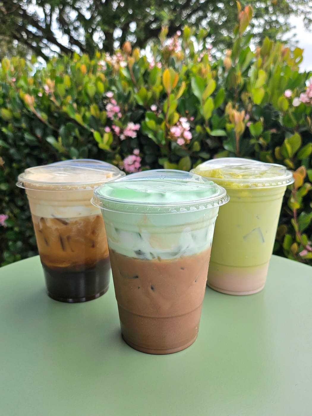 Iced coffee and matcha drinks at YLS Bakery & Cafe